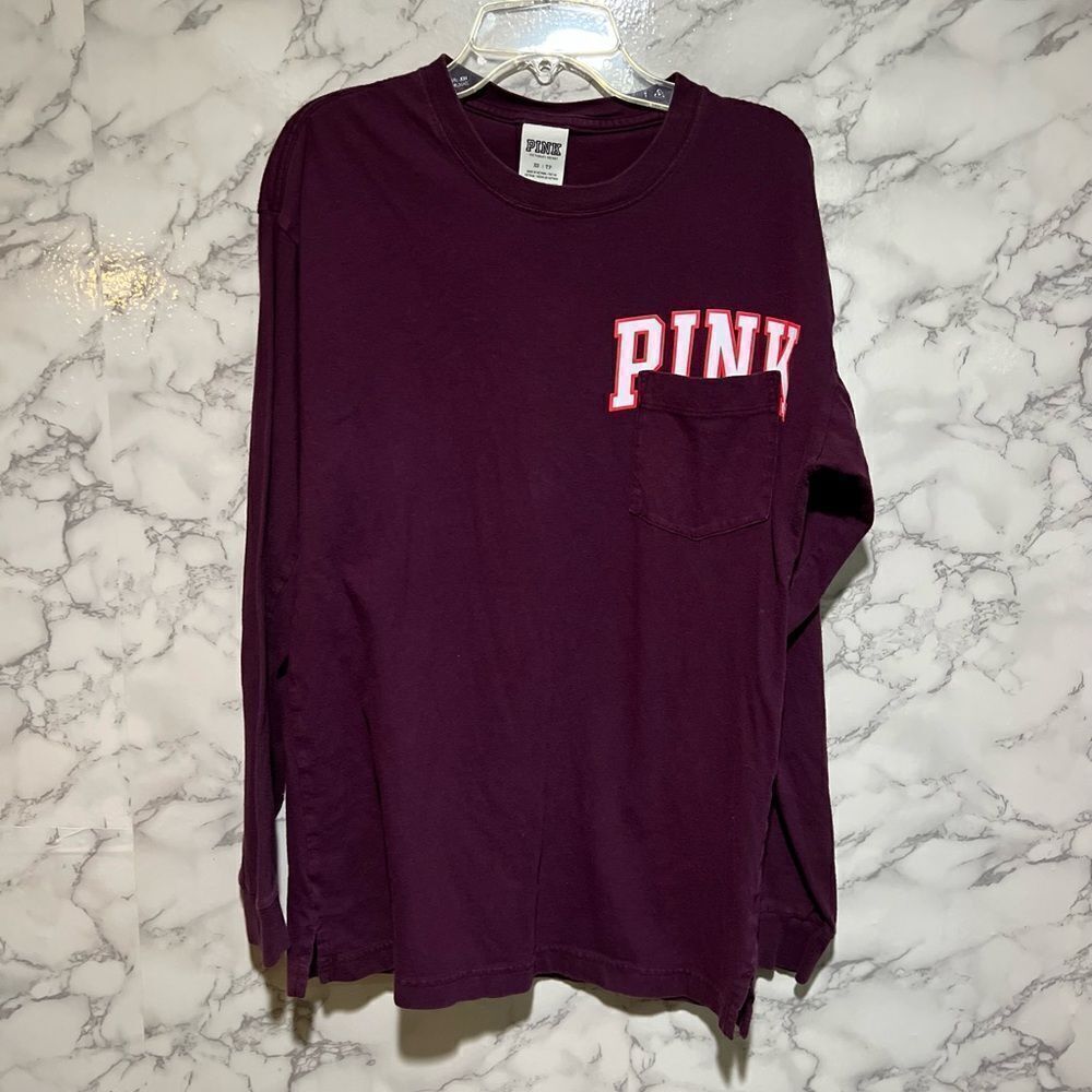 PINK Victorias Secret Shirt Extra Small Red Burgundy Relaxed Long Sleeve Womens